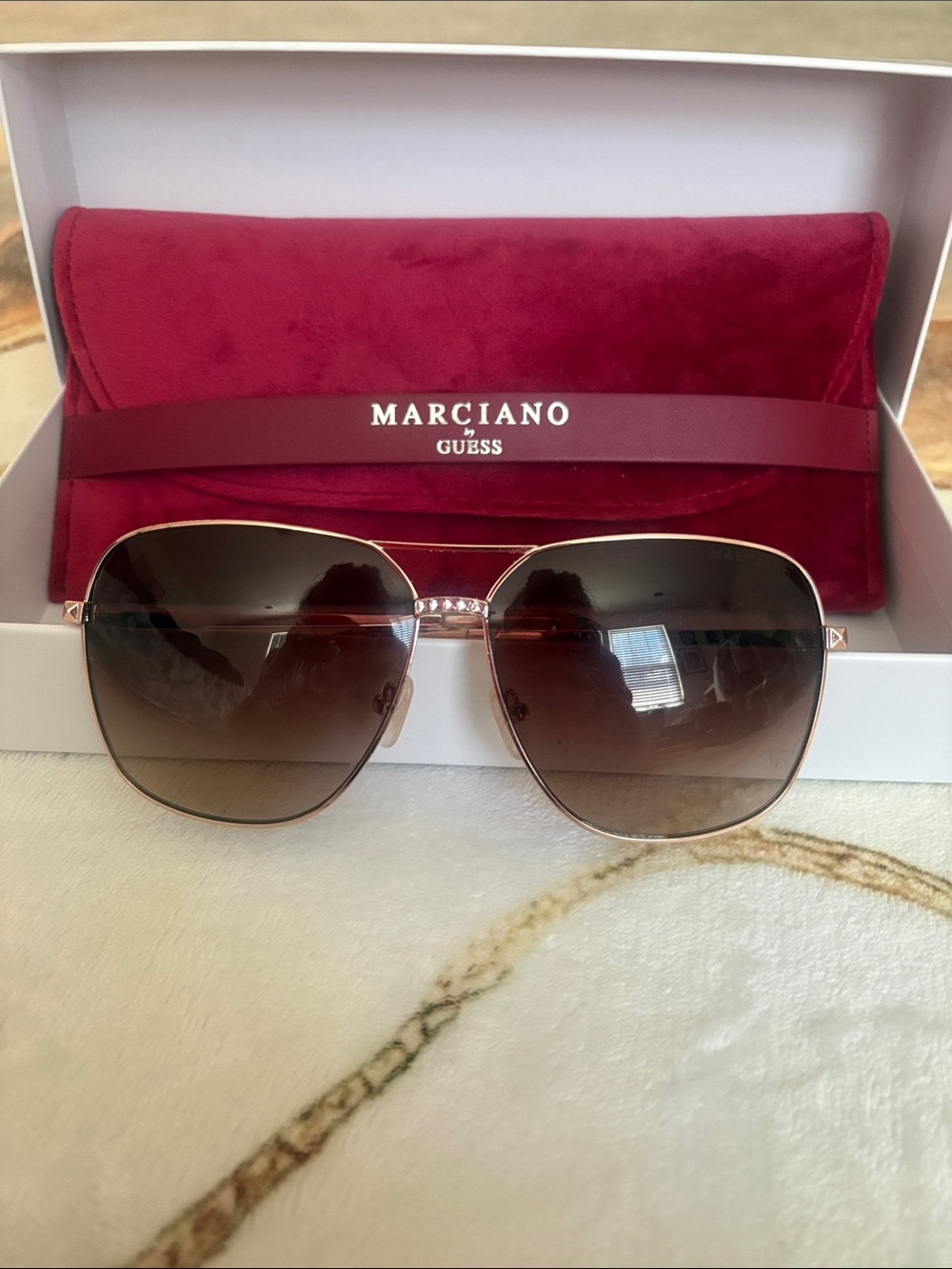 Marciano Rose Gold Frame Gradient Brown Lens Sunglasses